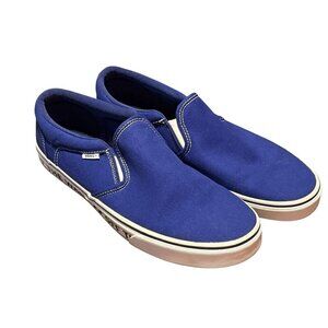 Vans Blue Slip-On Canvas Shoes With "Off The Wall" Sole Design mens size 13